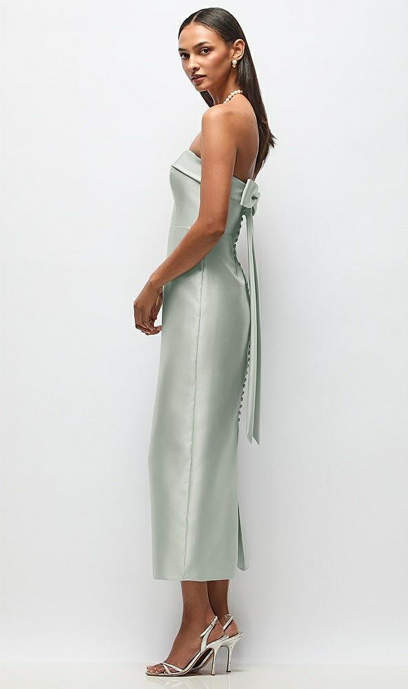 strapless cuff satin midi dress with column skirt & back bow