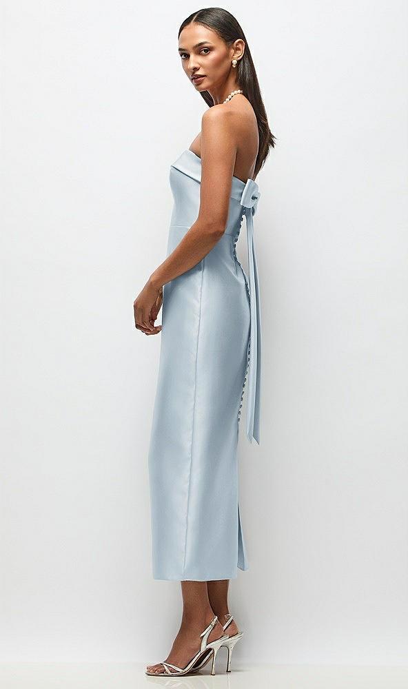 strapless cuff satin midi dress with column skirt & back bow