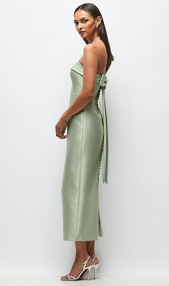 strapless cuff satin midi dress with column skirt & back bow