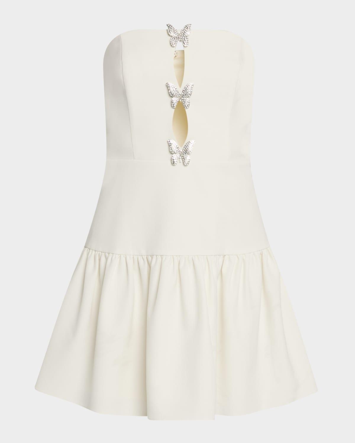 strapless cutout butterfly crepe mini dress