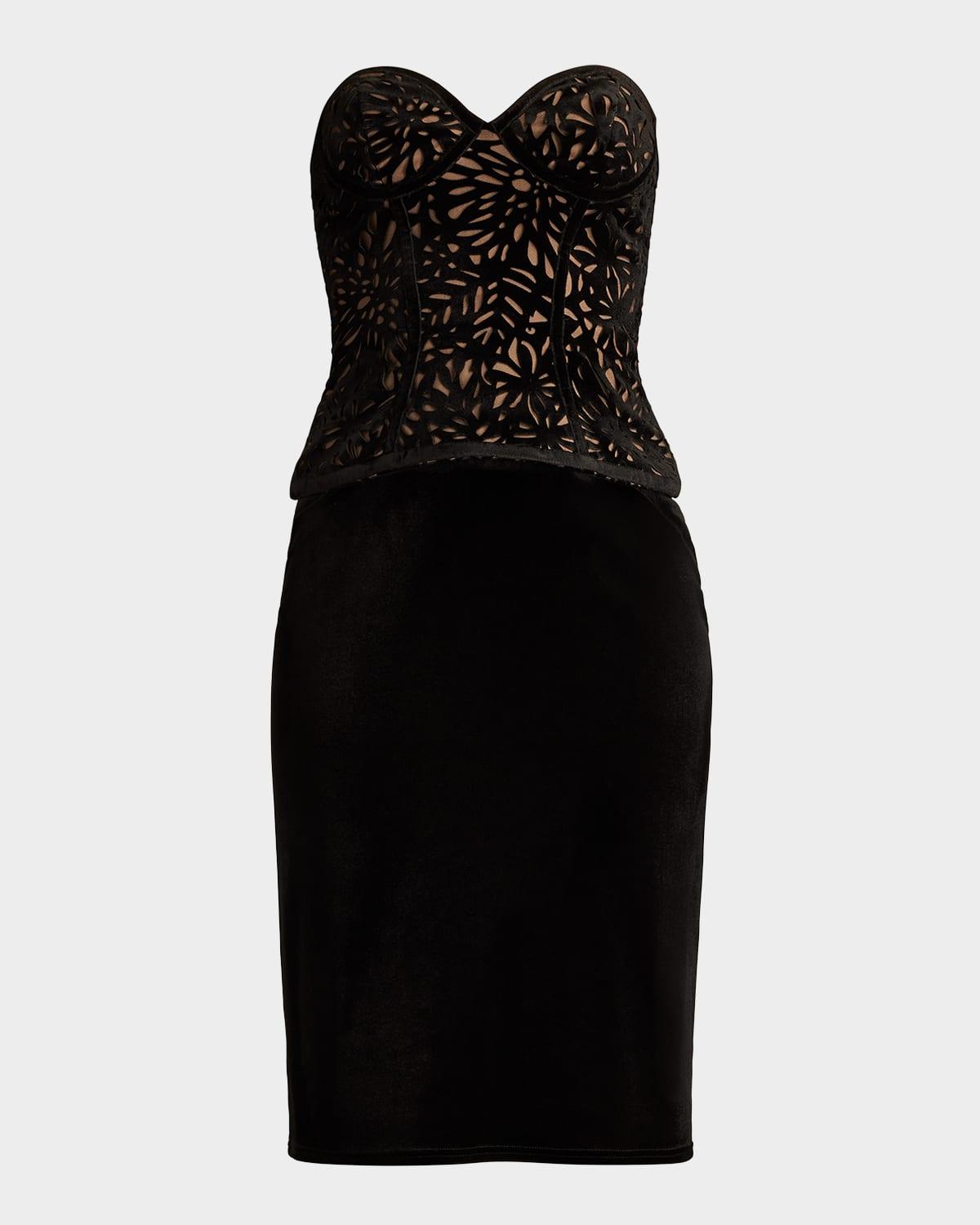 strapless cutwork velvet dress