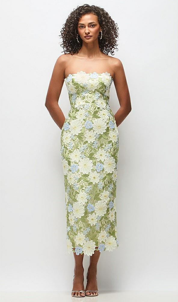 strapless daisy lace column midi dress