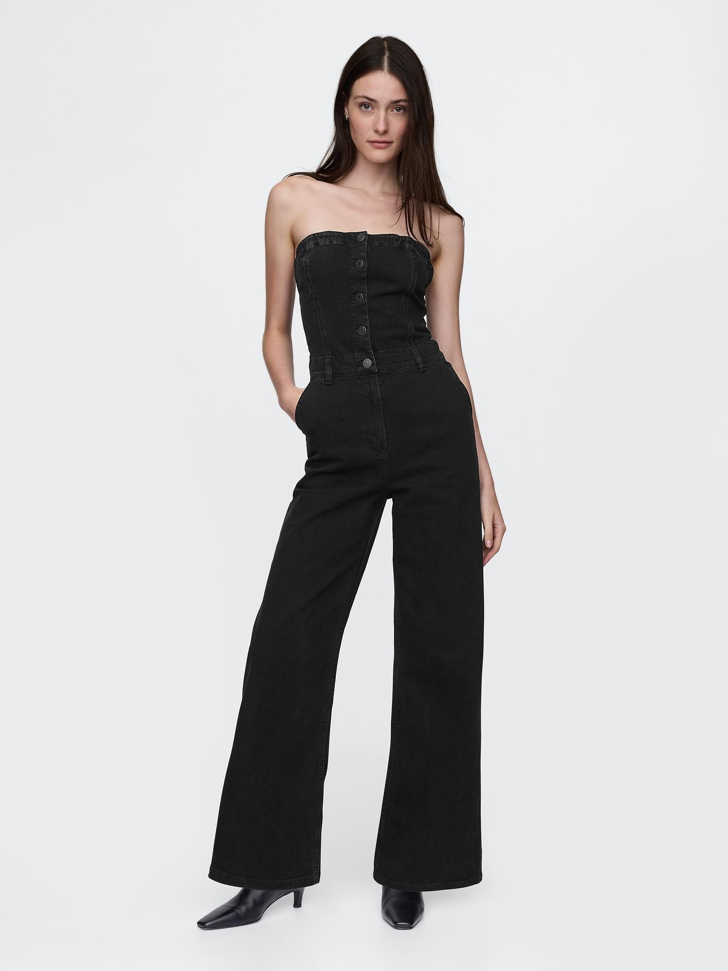 strapless denim jumpsuit