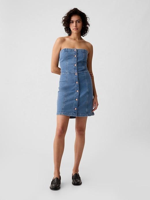 strapless denim mini dress