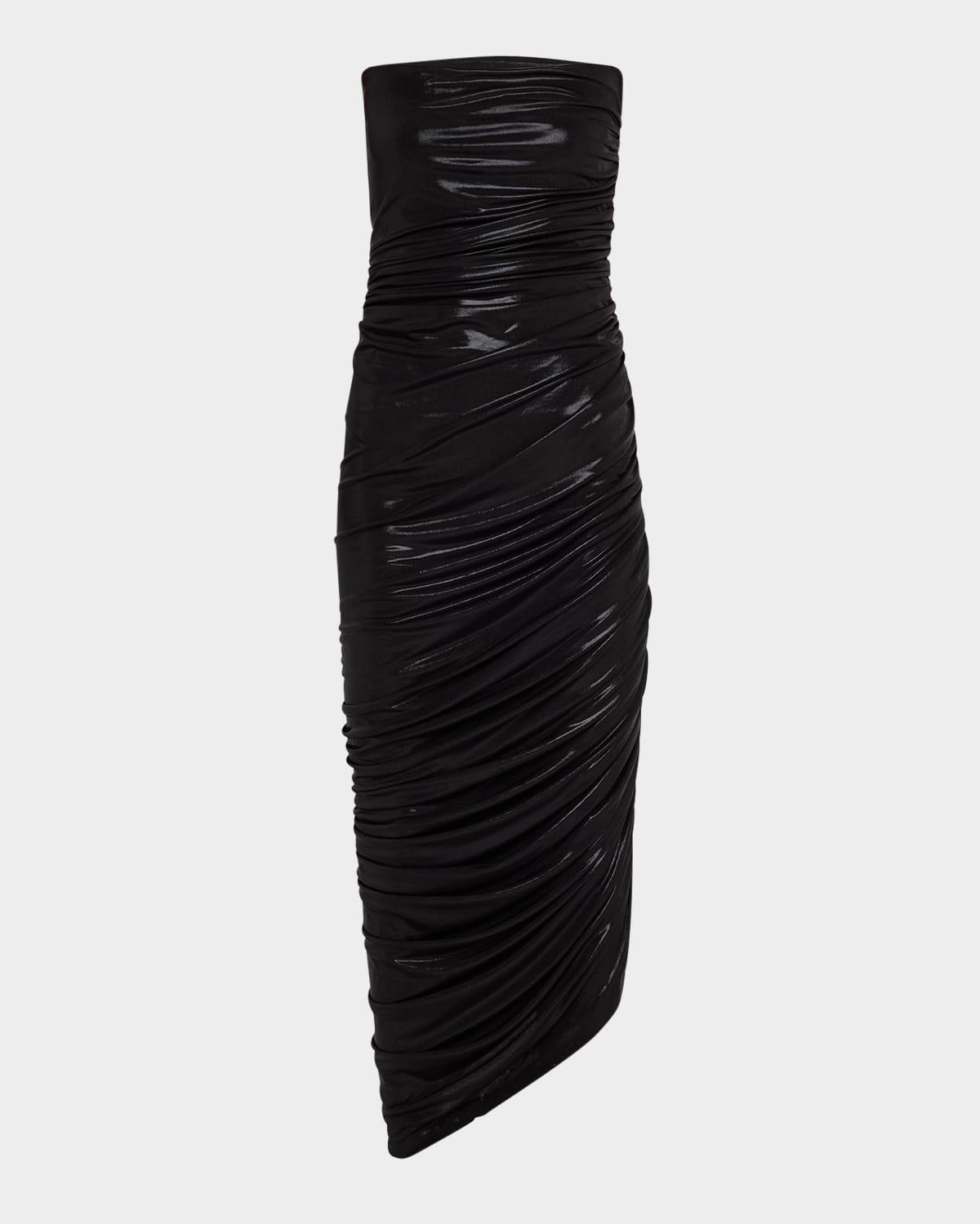 strapless diana asymmetric ruched gown