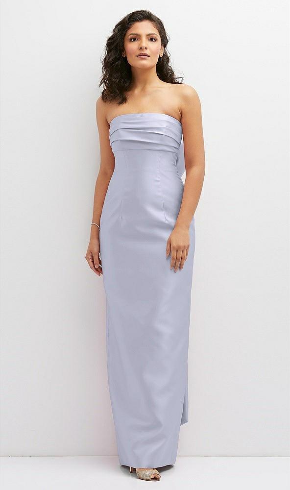 strapless draped bodice column dress with oversized bow