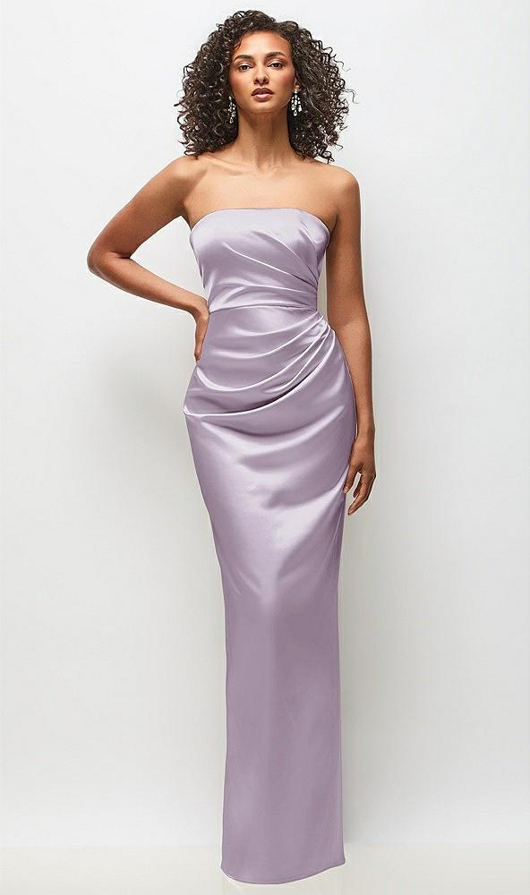 strapless draped bodice stretch satin column maxi dress