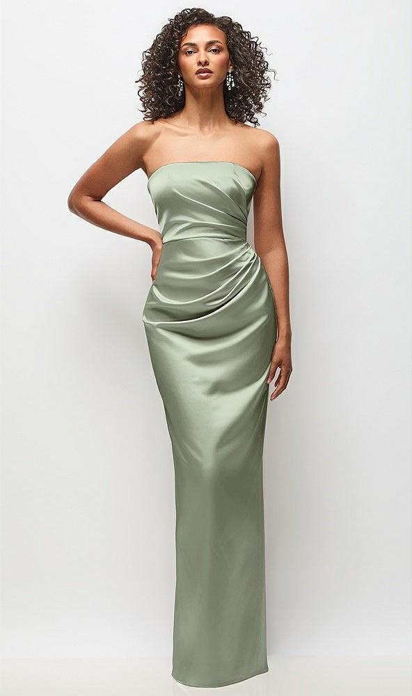 strapless draped bodice stretch satin column maxi dress