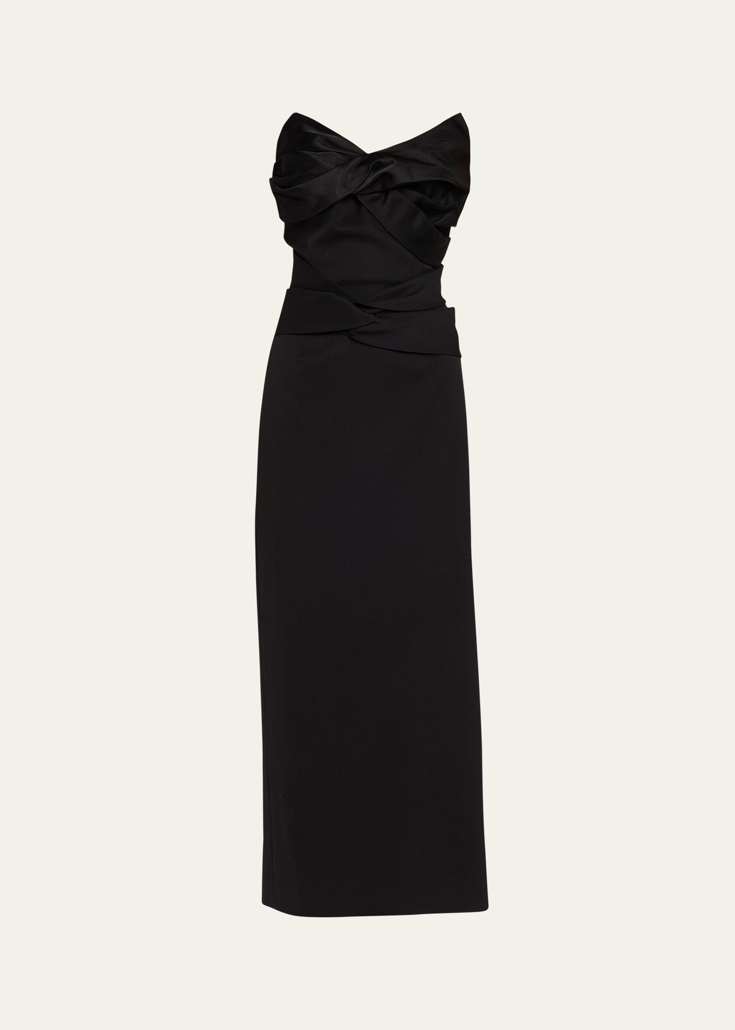 strapless draped bow column ankle gown