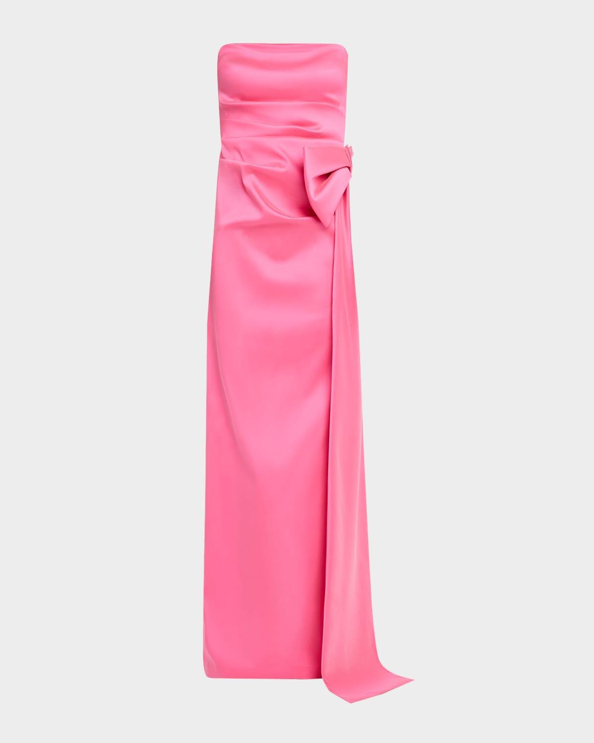 strapless draped bow mikado column gown