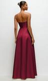 strapless draped cat-eye satin maxi dress with full skirt