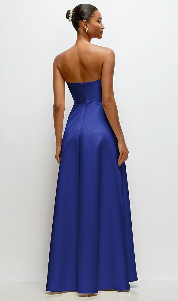 strapless draped cat-eye satin maxi dress with full skirt