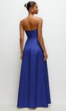 strapless draped cat-eye satin maxi dress with full skirt