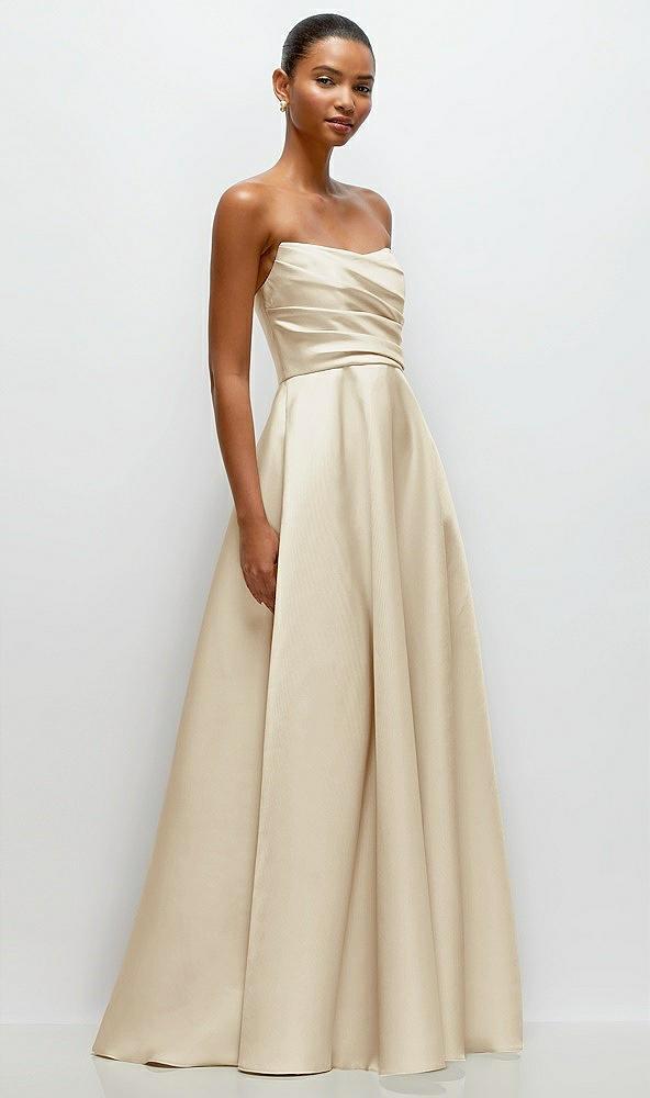 strapless draped cat-eye satin maxi dress with full skirt