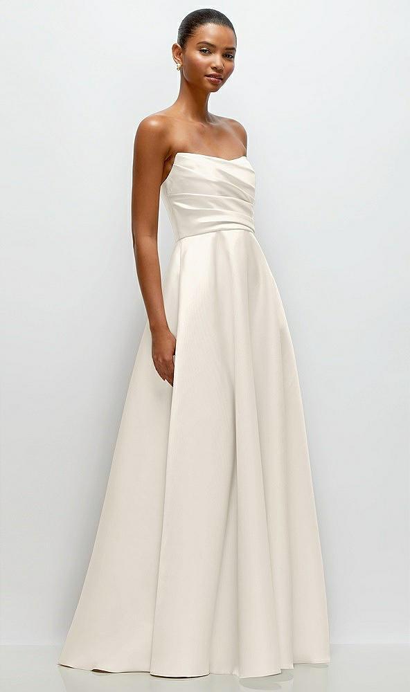 strapless draped cat-eye satin maxi dress with full skirt