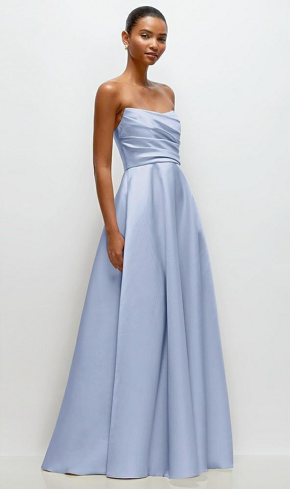 strapless draped cat-eye satin maxi dress with full skirt