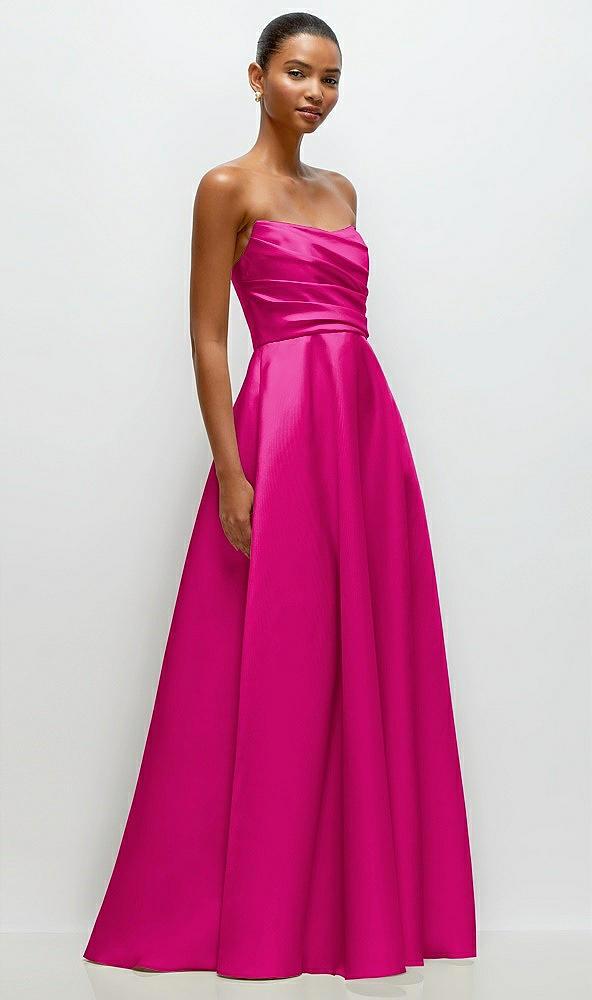 strapless draped cat-eye satin maxi dress with full skirt