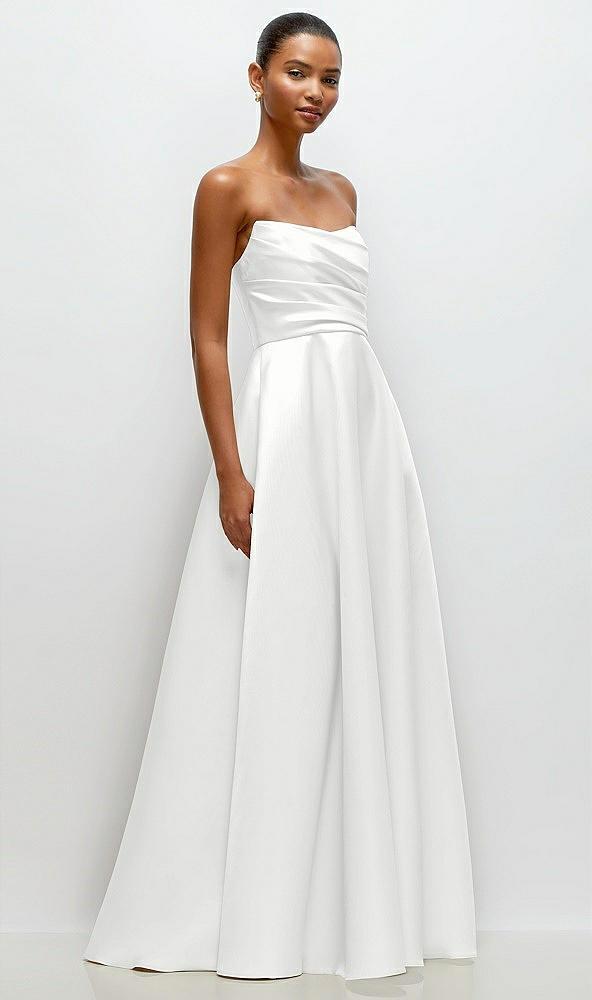 strapless draped cat-eye satin maxi dress with full skirt