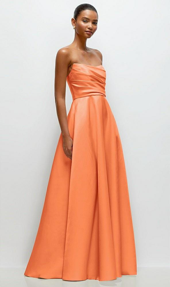 strapless draped cat-eye satin maxi dress with full skirt