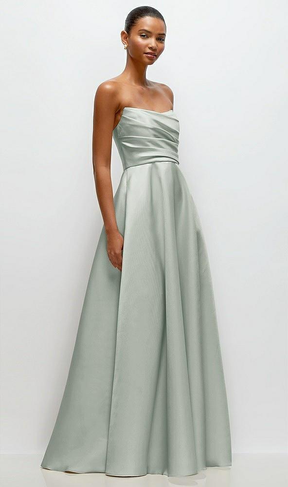 strapless draped cat-eye satin maxi dress with full skirt
