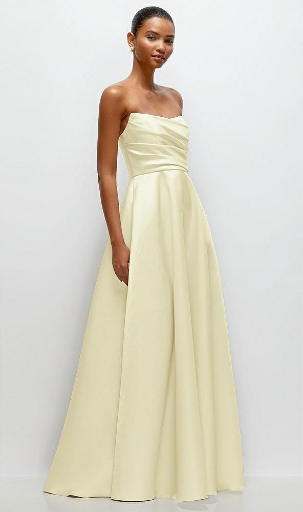 strapless draped cat-eye satin maxi dress with full skirt