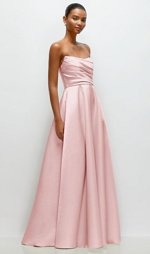 strapless draped cat-eye satin maxi dress with full skirt