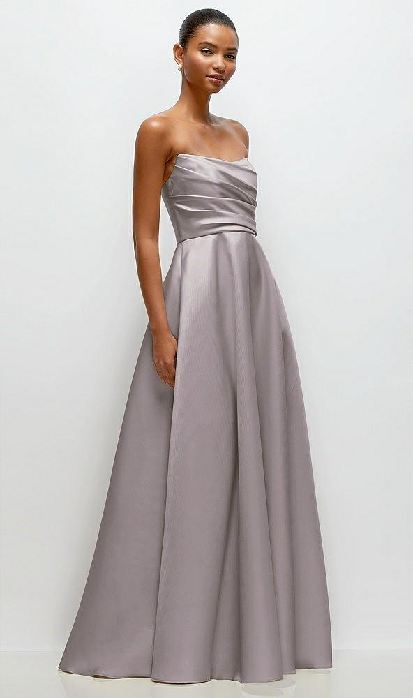 strapless draped cat-eye satin maxi dress with full skirt