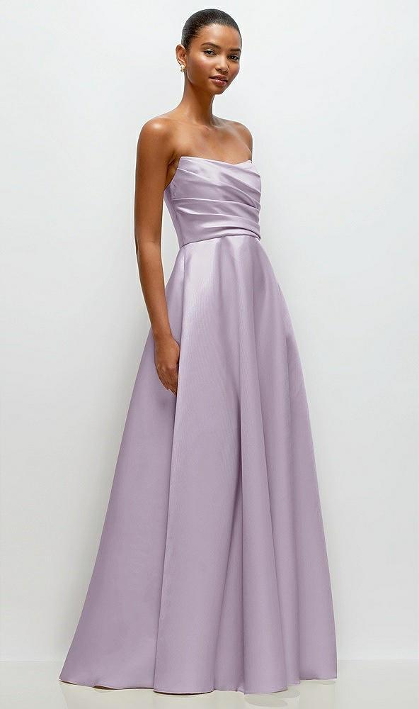 strapless draped cat-eye satin maxi dress with full skirt