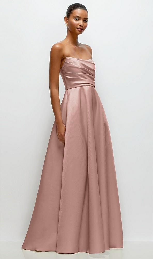 strapless draped cat-eye satin maxi dress with full skirt