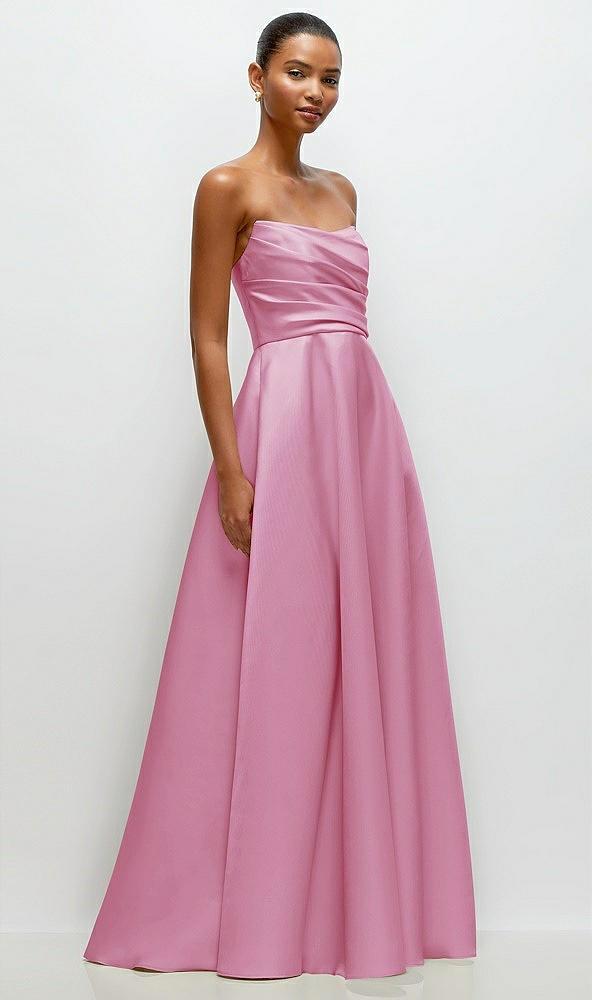 strapless draped cat-eye satin maxi dress with full skirt