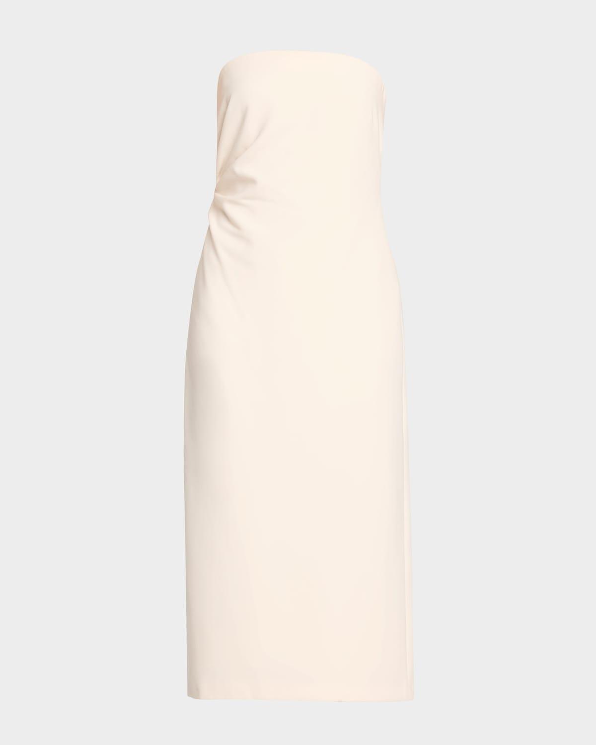 strapless draped midi dress