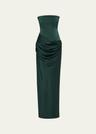 strapless draped satin crepe gown