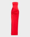 strapless draped satin crepe gown