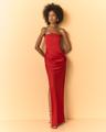 strapless draped satin crepe gown