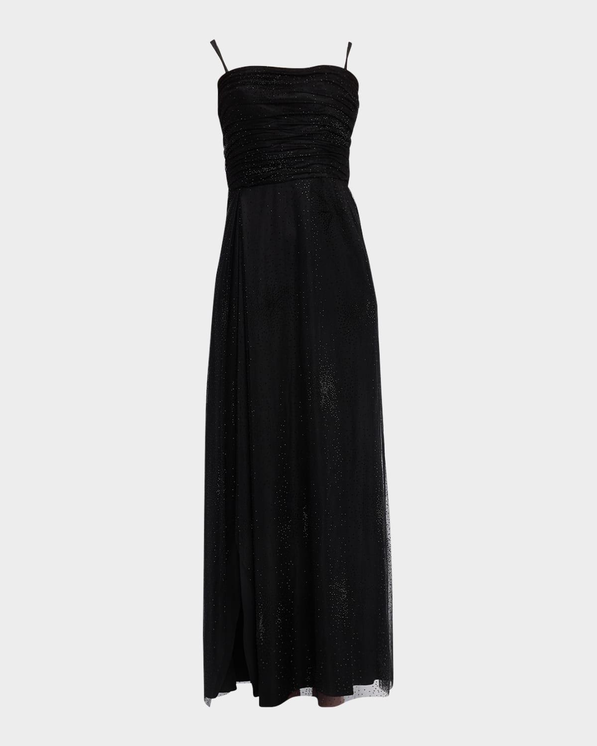 strapless embellished silk slit gown