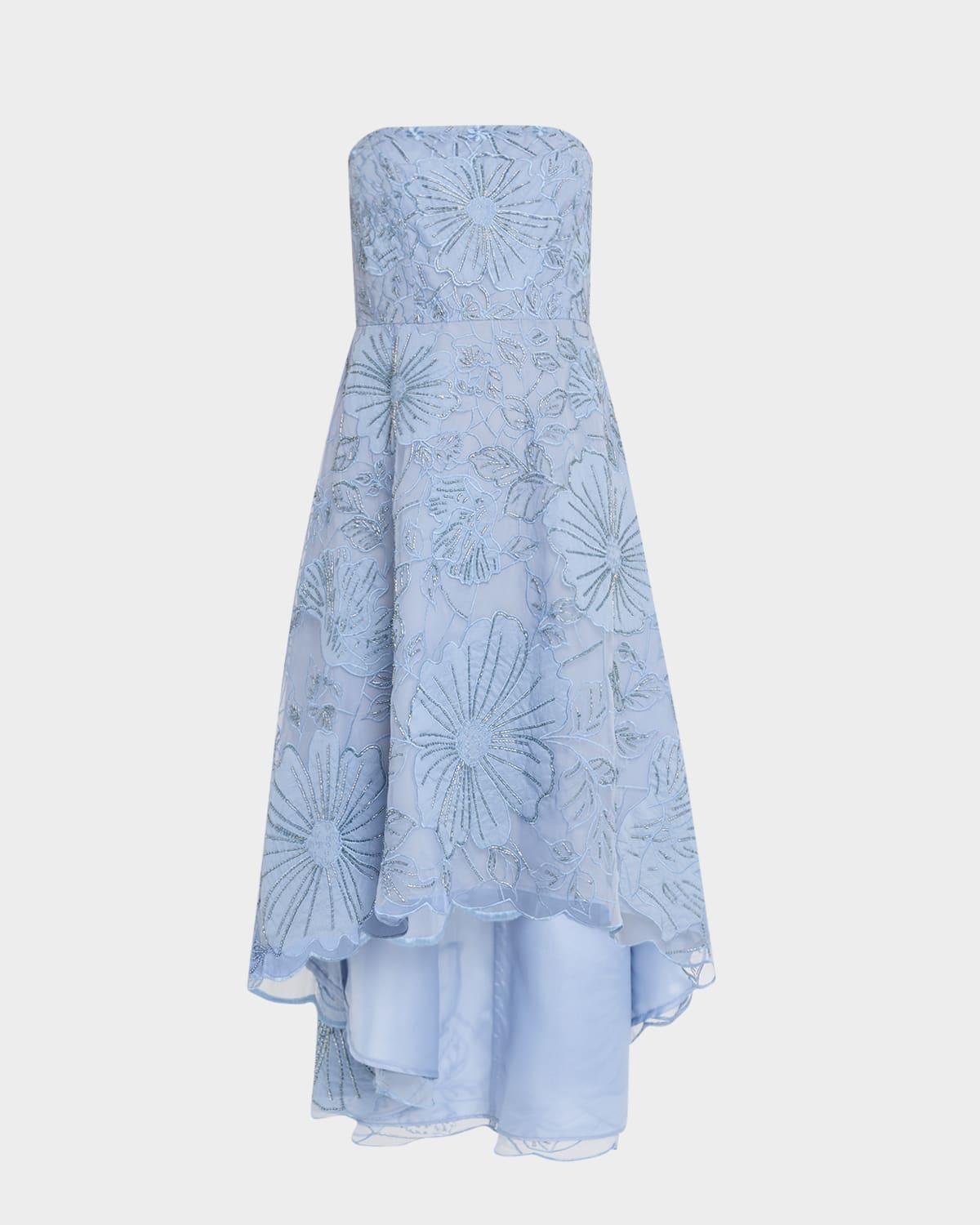 strapless embroidered high-low midi dress