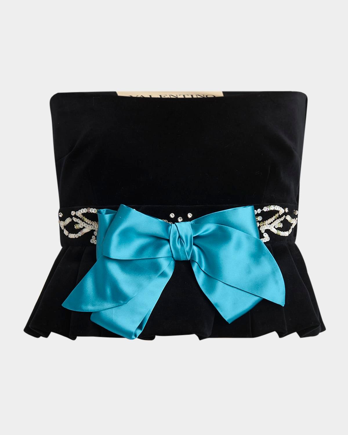 strapless embroidered velvet peplum top