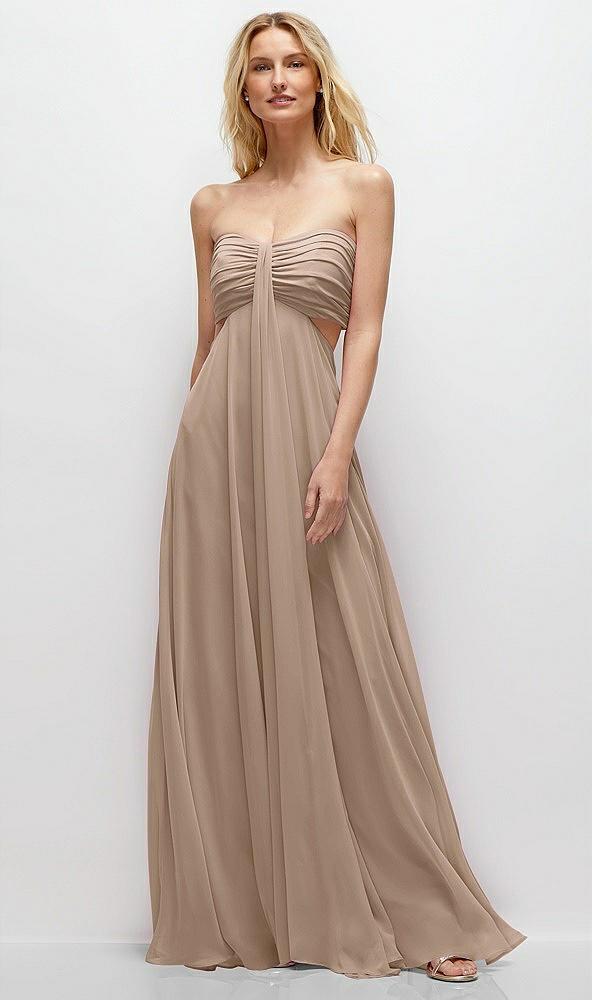 strapless empire waist cutout maxi dress with covered button detail