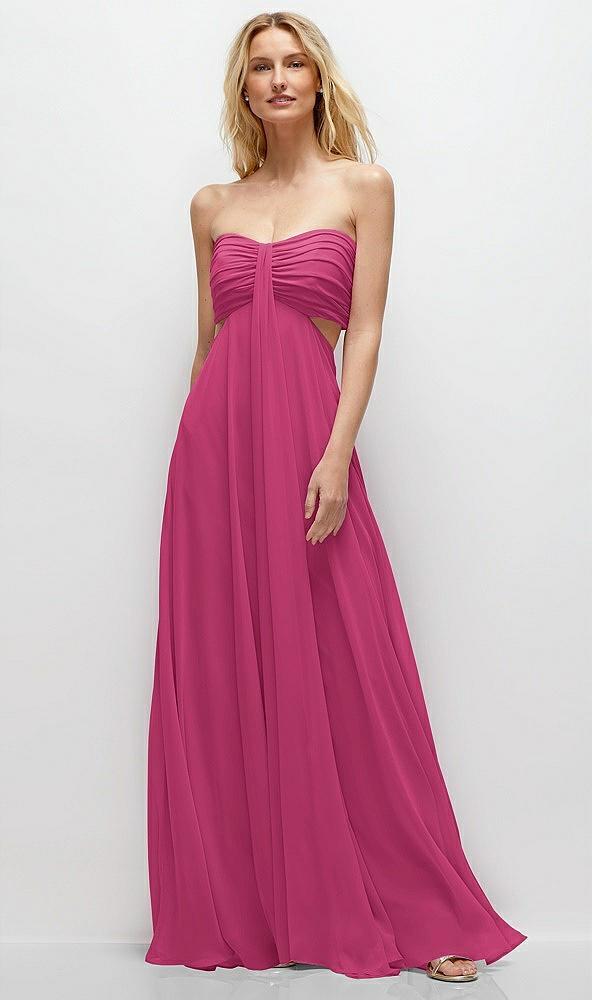 strapless empire waist cutout maxi dress with covered button detail