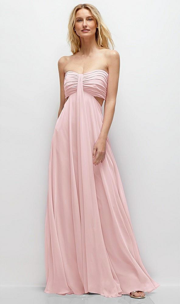 strapless empire waist cutout maxi dress with covered button detail