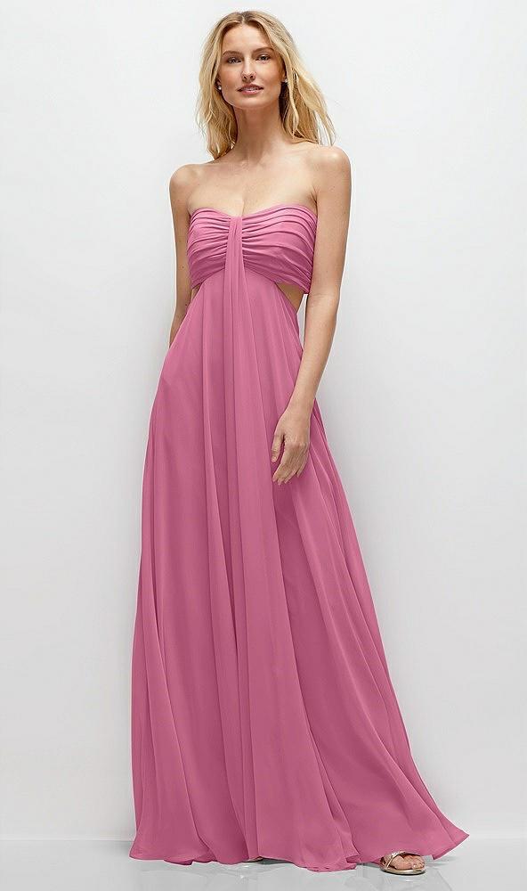 strapless empire waist cutout maxi dress with covered button detail