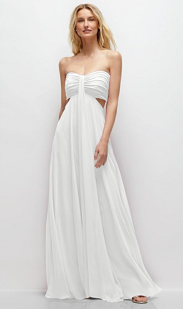 strapless empire waist cutout maxi dress with covered button detail