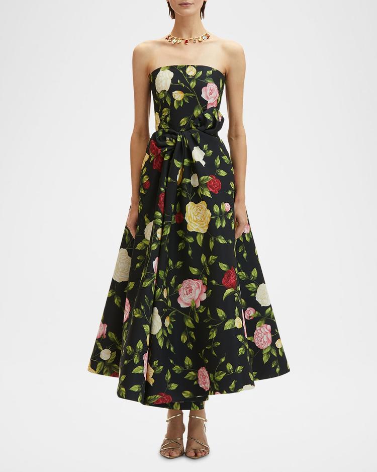 strapless english roses faille tea-length dress