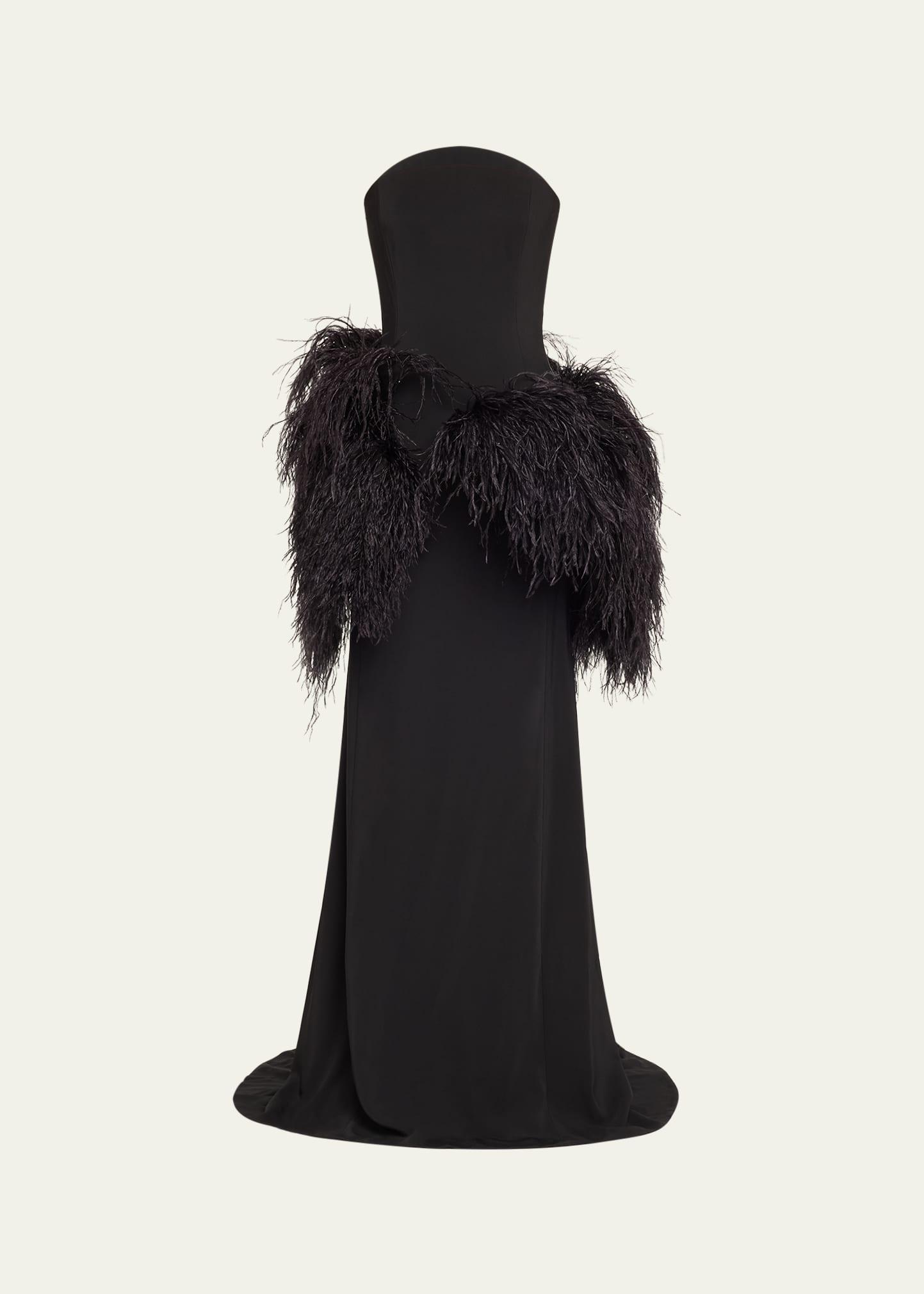 strapless feather peplum cady gown