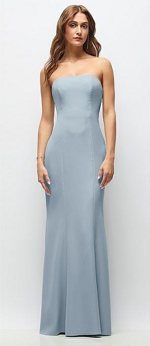 strapless fit and flare crepe maxi dress