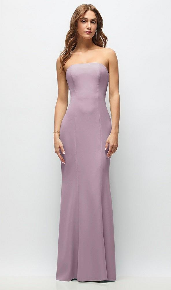 strapless fit and flare crepe maxi dress