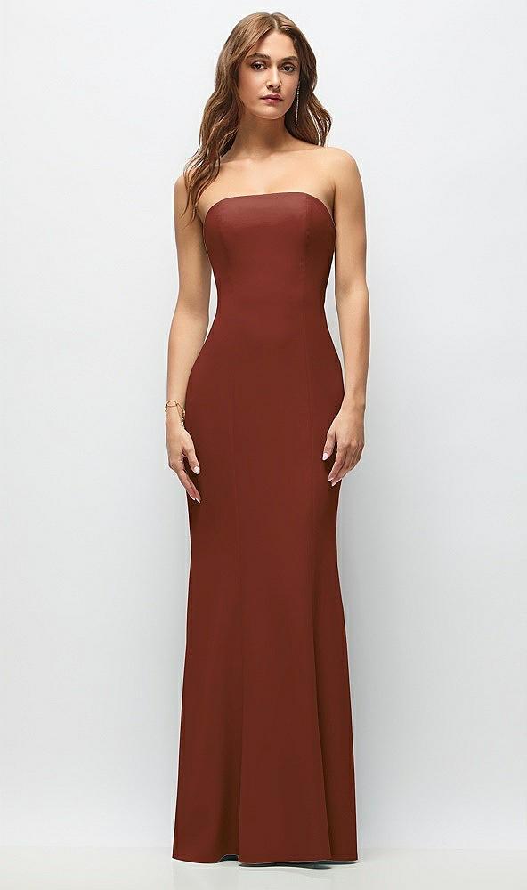strapless fit and flare crepe maxi dress