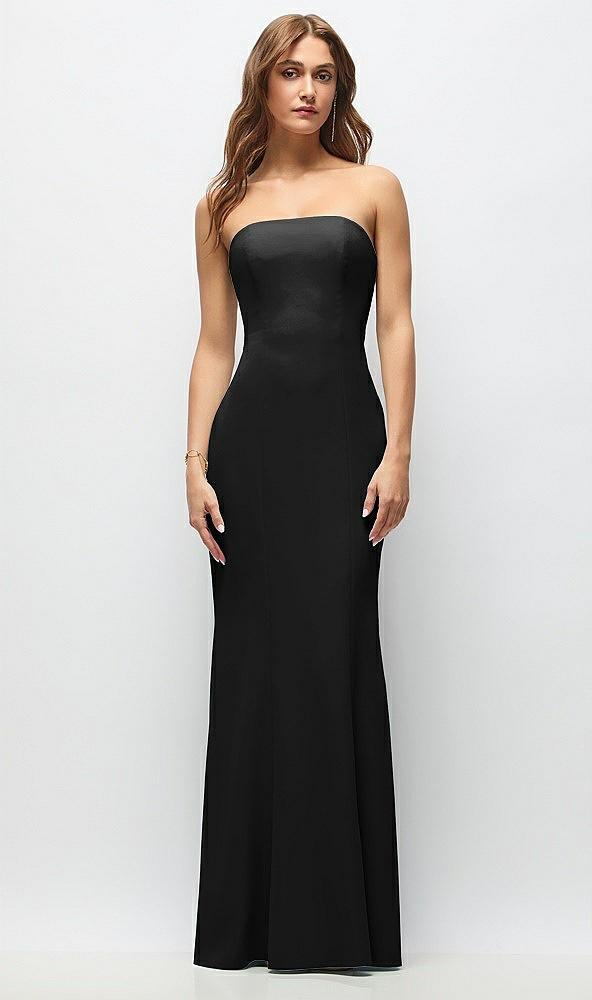strapless fit and flare crepe maxi dress