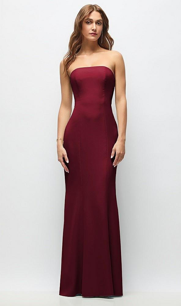 strapless fit and flare crepe maxi dress
