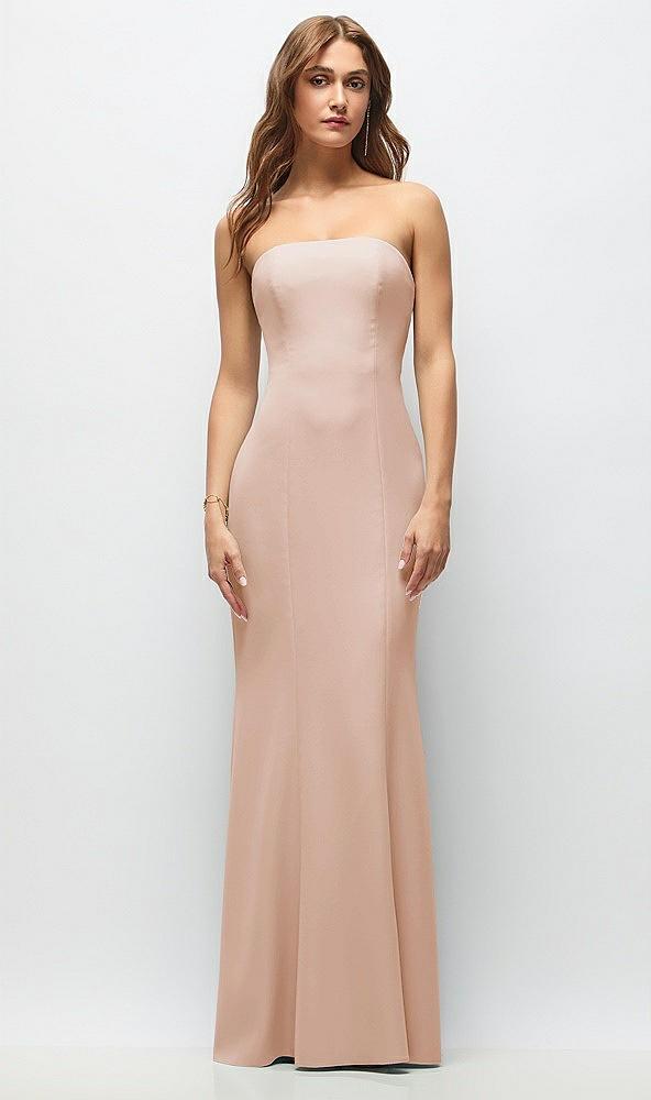 strapless fit and flare crepe maxi dress
